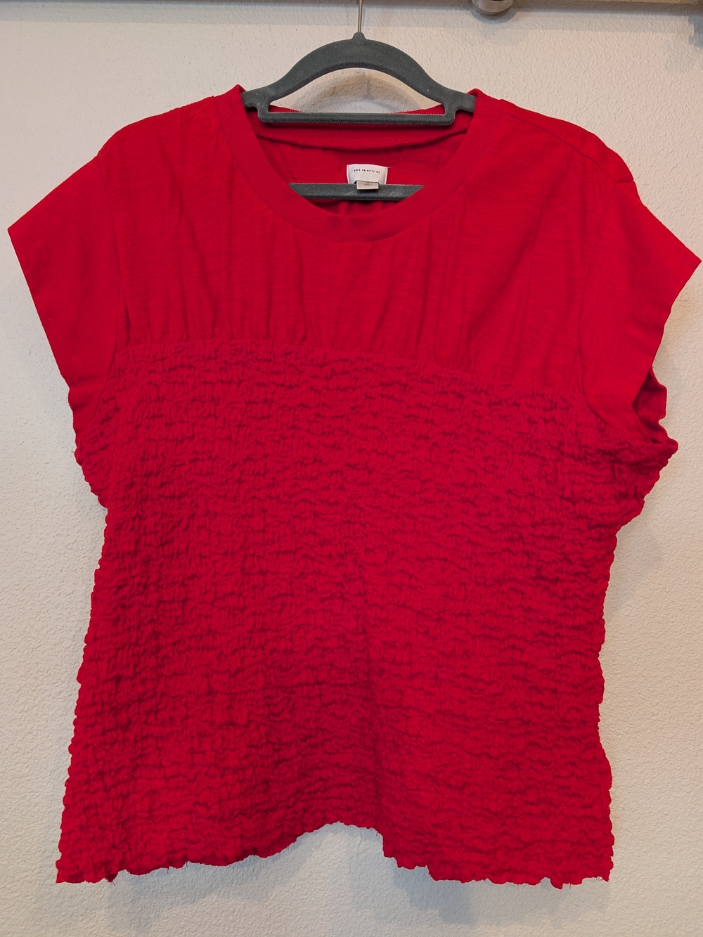 Maeve Anthropologie Textured Popcorn Smocked Cap Sleeve Top Red - Size M